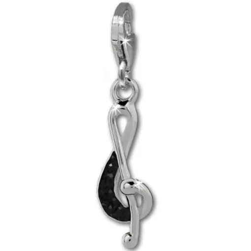 SilberDream Glitzer Charm Notenschlüssel schwarz Zirkonia Kristalle GSC578S