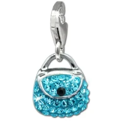 SilberDream Glitzer Charm Tasche klein hellblau Zirkonia Kristalle GSC558H