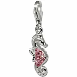 SilberDream Glitzer Charm Seepferd rosa Zirkonia Kristalle 925 GSC519A