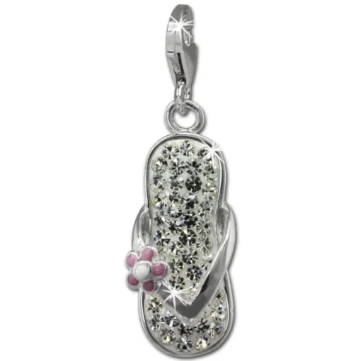 SilberDream Glitzer Charm Flipflop Blume weiß Zirkonia Kristalle GSC563W