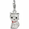 SilberDream Glitzer Charm Katze weiß Zirkonia Kristalle GSC506W