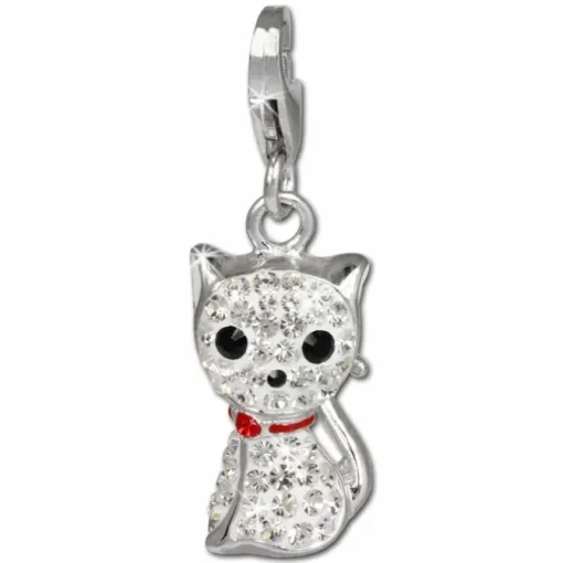 SilberDream Glitzer Charm Katze weiß Zirkonia Kristalle GSC506W