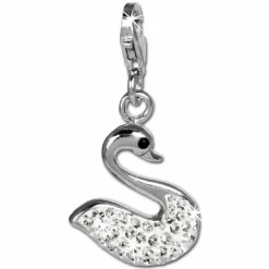 SilberDream Glitzer Charm Schwan weiß Zirkonia Kristalle GSC523W