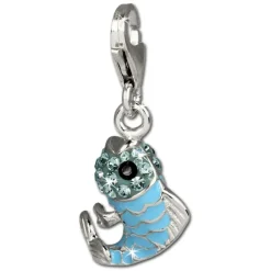 SilberDream Glitzer Charm Fisch hellblau Zirkonia Kristalle GSC507H