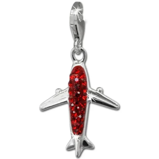 SilberDream Glitzer Charm Flugzeug rot Zirkonia Kristalle GSC561R