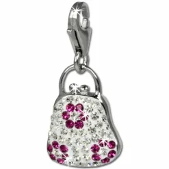 SilberDream Glitzer Charm Tasche weiß Zirkonia Kristalle 925 GSC532W