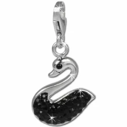 SilberDream Glitzer Charm Schwan schwarz Zirkonia Kristalle GSC523S