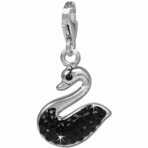 SilberDream Glitzer Charm Schwan schwarz Zirkonia Kristalle GSC523S