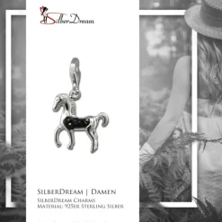 SilberDream Glitzer Charm Pferd schwarz Zirkonia Kristalle Anhänger GSC570S