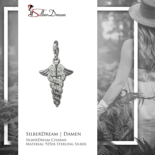 SilberDream Glitzer Charm Hermesstab weiß Zirkonia Kristalle GSC557W