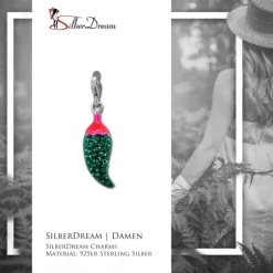 SilberDream Glitzer Charm Chili grün Zirkonia Kristalle Anhänger GSC566G