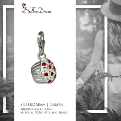 SilberDream Glitzer Charm Muffin rote Zirkonia Kristalle 925er GSC526R