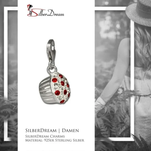 SilberDream Glitzer Charm Muffin rote Zirkonia Kristalle 925er GSC526R