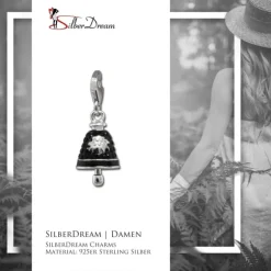 SilberDream Glitzer Charm Glocke schwarz Zirkonia Kristalle GSC575S