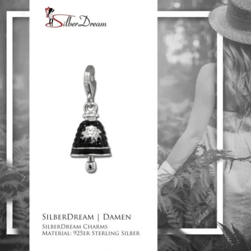 SilberDream Glitzer Charm Glocke schwarz Zirkonia Kristalle GSC575S