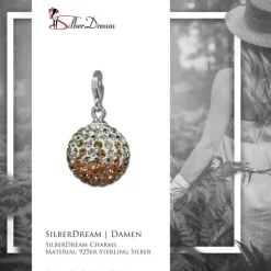 SilberDream Glitzer Charm Kugel rose/weiß Zirkonias GSC219N