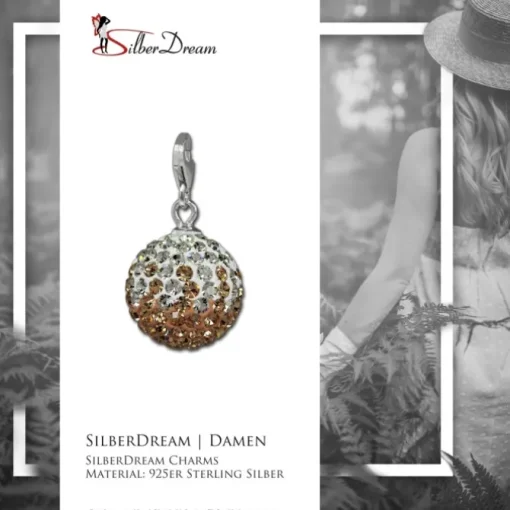 SilberDream Glitzer Charm Kugel rose/weiß Zirkonias GSC219N