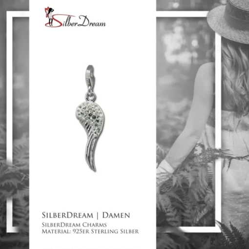 SilberDream Glitzer Charm Flügel weiß Zirkonia Kristalle GSC574W