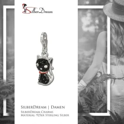SilberDream Glitzer Charm Katze schwarz Zirkonia Kristalle GSC506S