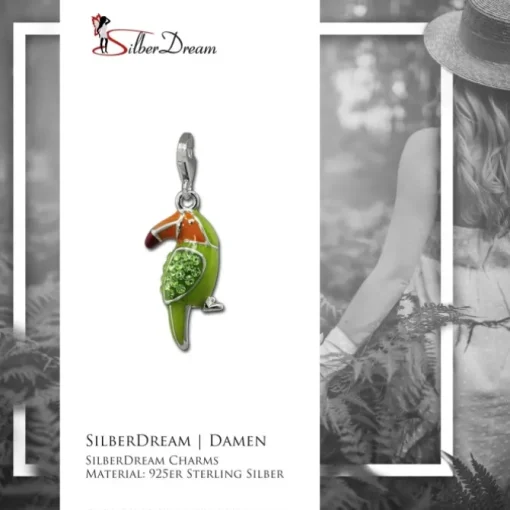 SilberDream Glitzer Charm Tukan grün Zirkonia Kristalle GSC545L