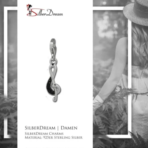 SilberDream Glitzer Charm Notenschlüssel schwarz Zirkonia Kristalle GSC578S