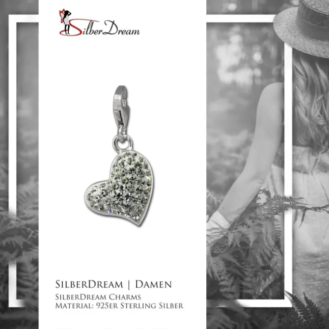 SilberDream Glitzer Charm Herz weiß Zirkonia Kristalle GSC543W
