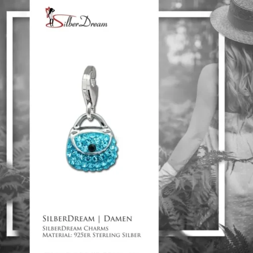 SilberDream Glitzer Charm Tasche klein hellblau Zirkonia Kristalle GSC558H