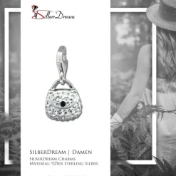 SilberDream Glitzer Charm Tasche klein weiß Zirkonia Kristalle GSC558W