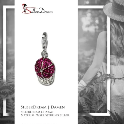 SilberDream Glitzer Charm Basecap fuchsia Zirkonia Kristalle GSC528V