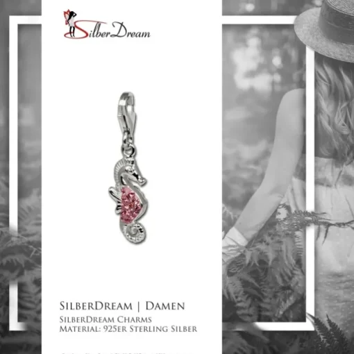 SilberDream Glitzer Charm Seepferd rosa Zirkonia Kristalle 925 GSC519A