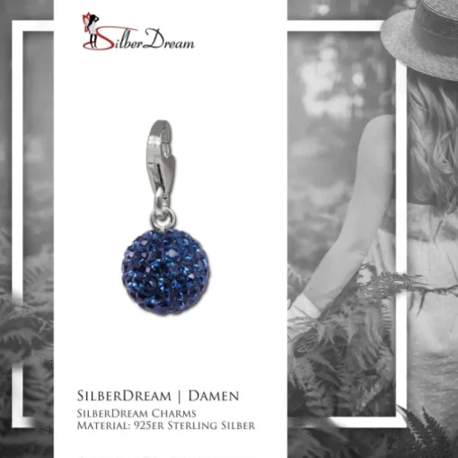 SilberDream Glitzer Charm Kugel 10mm blau Zirkonia Kristalle GSC220B