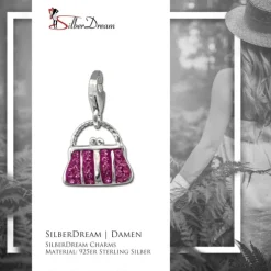 SilberDream Glitzer Charm Tasche groß fuchsia Zirkonia Kristalle GSC559P
