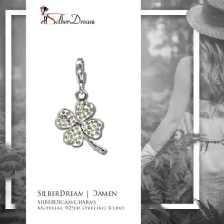 SilberDream Glitzer Charm Kleeblatt weiß Zirkonia Kristalle GSC513W