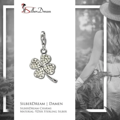 SilberDream Glitzer Charm Kleeblatt weiß Zirkonia Kristalle GSC513W