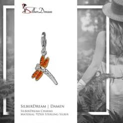 SilberDream Glitzer Charm Libelle orange Zirkonia Kristalle GSC534O