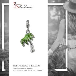 SilberDream Glitzer Charm 3D Palme hellgrün Zirkonia Kristalle GSC548L