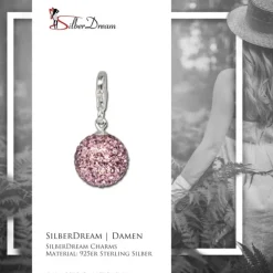 SilberDream Glitzer Charm Kugel flieder Zirkonias GSC204