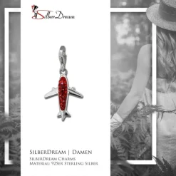 SilberDream Glitzer Charm Flugzeug rot Zirkonia Kristalle GSC561R