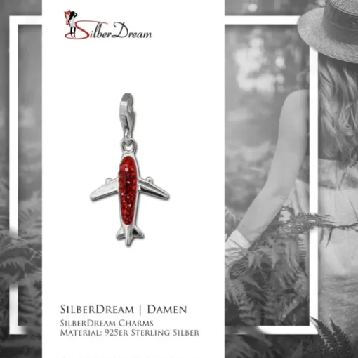 SilberDream Glitzer Charm Flugzeug rot Zirkonia Kristalle GSC561R