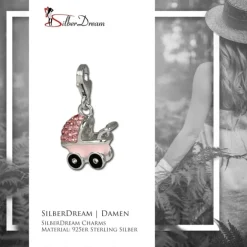 SilberDream Glitzer Charm Kinderwagen rosa Zirkonia Kristalle GSC501A