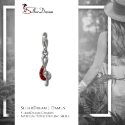 SilberDream Glitzer Charm Notenschlüssel rot Zirkonia Kristalle GSC578R