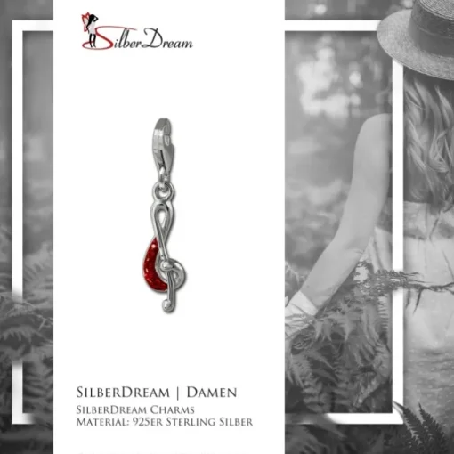 SilberDream Glitzer Charm Notenschlüssel rot Zirkonia Kristalle GSC578R