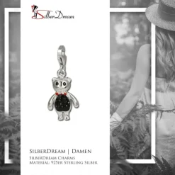 SilberDream Glitzer Charm Bär schwarz Zirkonia Kristalle 925er GSC504S