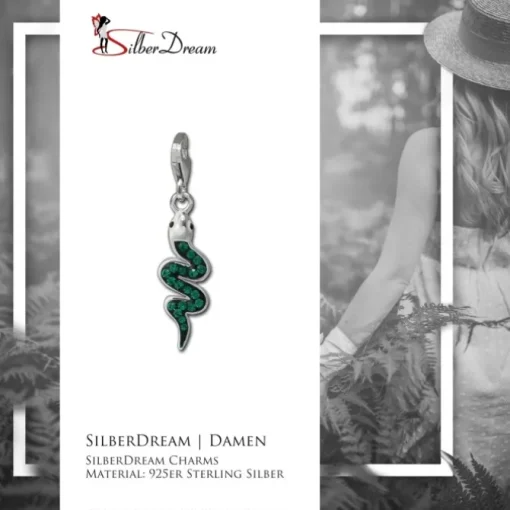 SilberDream Glitzer Charm Schlange grün Zirkonia Kristalle GSC585G
