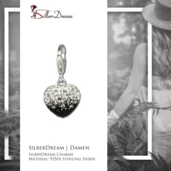 SilberDream Glitzer Charm Herz Zirkonias schwarz ICE GSC006