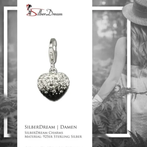 SilberDream Glitzer Charm Herz Zirkonias schwarz ICE GSC006