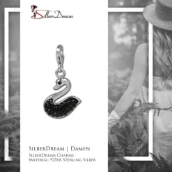 SilberDream Glitzer Charm Schwan schwarz Zirkonia Kristalle GSC523S