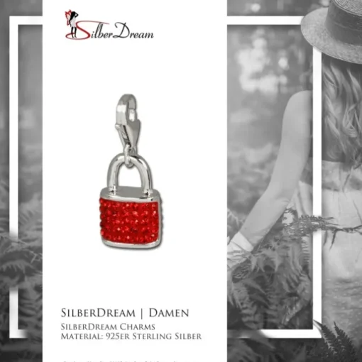 SilberDream Glitzer Charm Schloss rot Zirkonia Kristalle 925 GSC514R