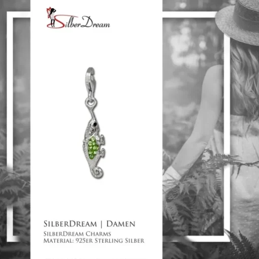 SilberDream Glitzer Charm Leguan grün Zirkonia Kristalle 925er GSC535L