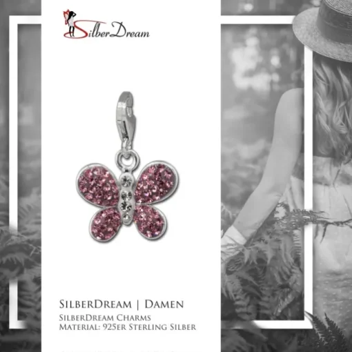 SilberDream Glitzer Charm Schmetterling rosa Zirkonia Kristalle GSC546A